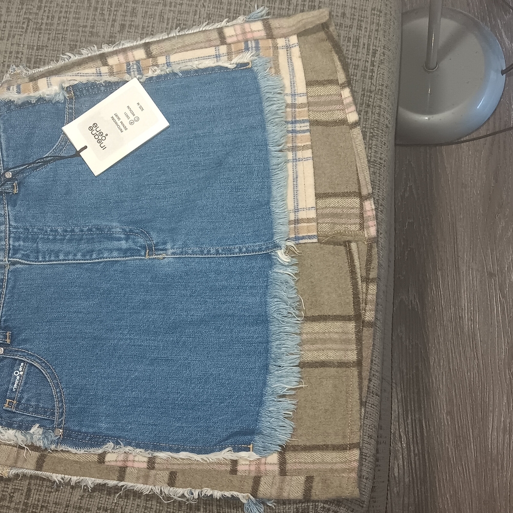 Denim and Plaid Fringe Skirt - Picture 3 of 11
